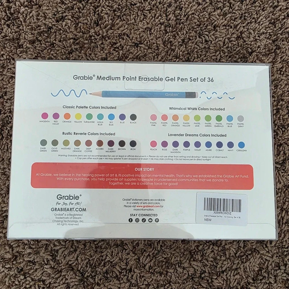 Grabie Premium Erasable Gel Pens Set of 36 Medium Point 0.6mm Multicolor NIB